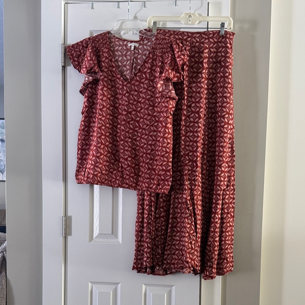 Maurices Burgundy Patterned Skirt Set